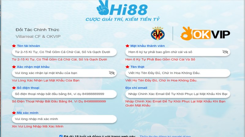 Đăng ký tài khoản chơi tại Hi88 đơn giản qua vài bước